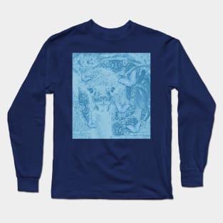 Ghostly alpaca with butterflies in snorkel blue Long Sleeve T-Shirt